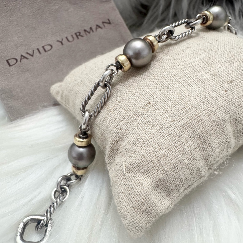 David Yurman .925 18k Gold Tahitian Pearl Figaro Chain Bracelet